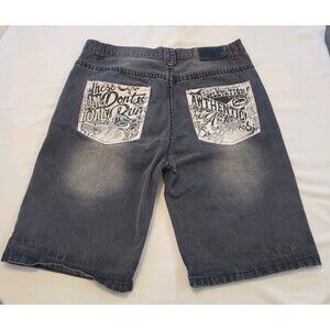 Vtg Ecko Unltd Jean Shorts Mens 42 Gray Jorts Baggy Hip Hop Y2K Graffiti Street